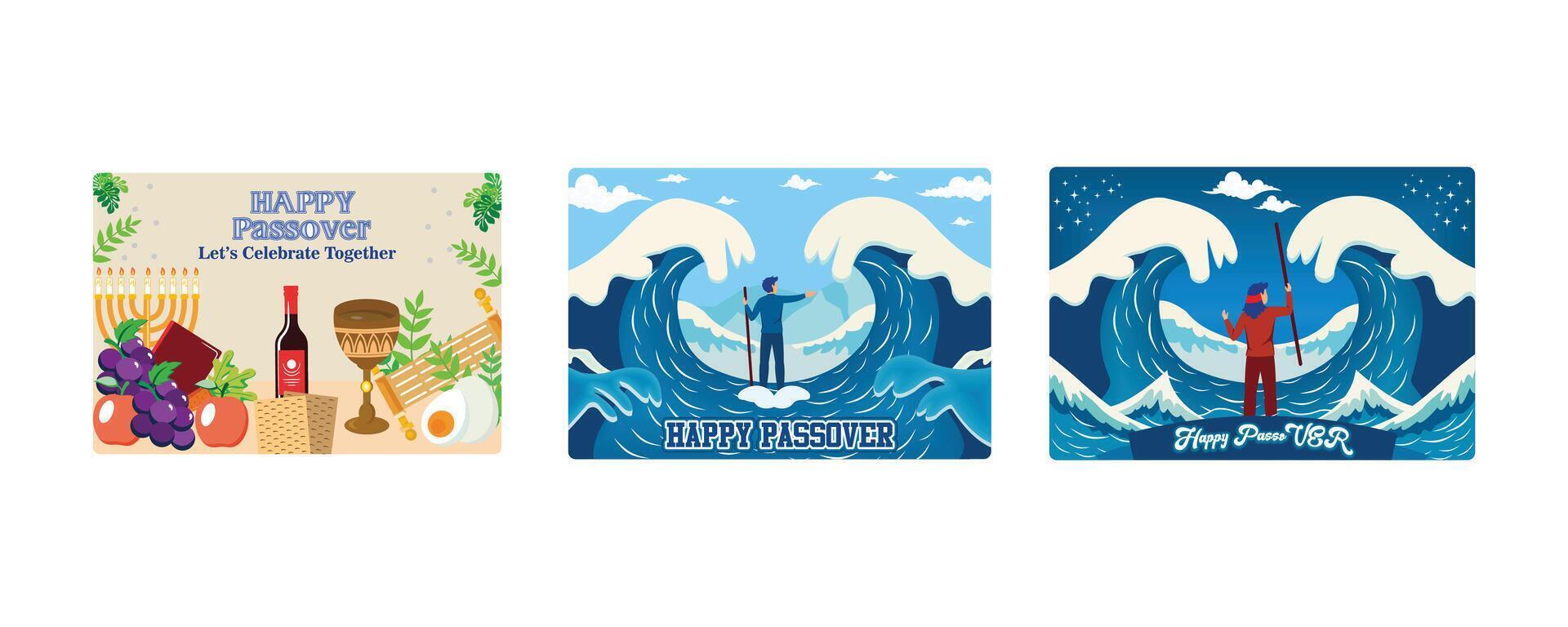 Happy Easter for greeting card fashion commercial banner. Passover Exodus from Hebrew Egypt. The faith of Israel's male human leadership staff continues to stand behind the view of slavery escaping. vector