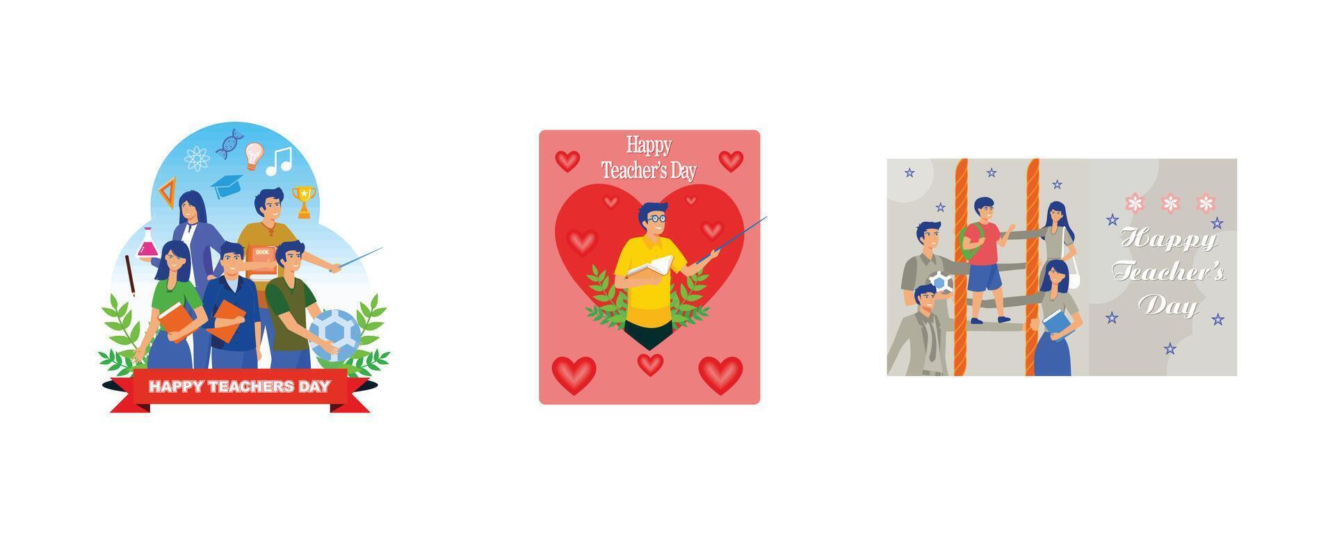 Happy Teacher's Day with A group of teachers from various fields gathers in teacher's day. Happy teachers day thank you teacher. Happy Teacher s Day poster concept. Set flat illustration vector