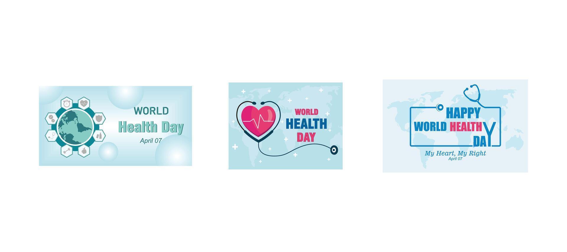 World Health day is observed every year on April 7. World Health Day with doctor's stethoscope. Happy World Health Day and My Health. Set flat modern illustration vector