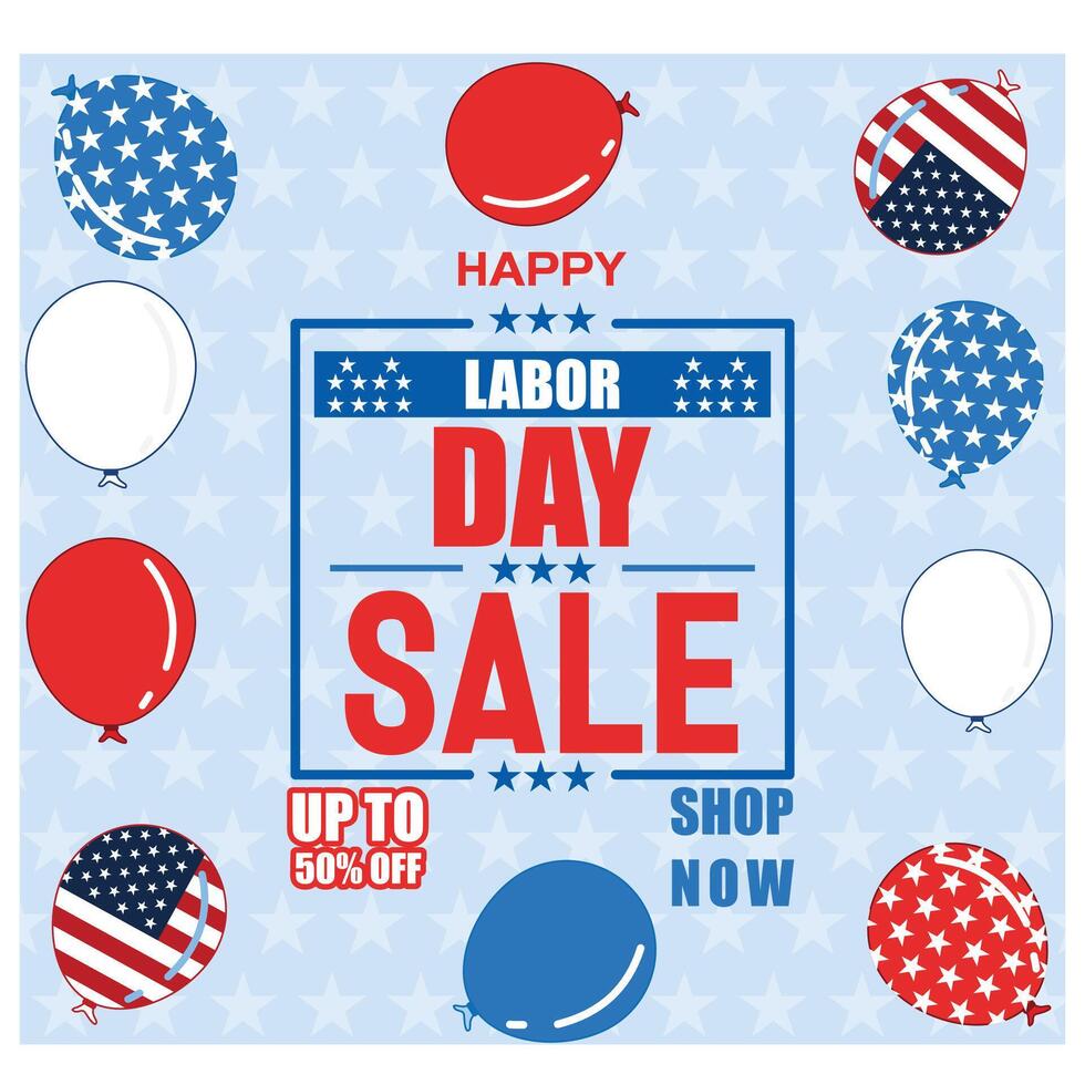 US Labor Day Sale poster template. US labor day celebration with American flag balloons. Sales promotion advertising banner template. flat modern illustration vector