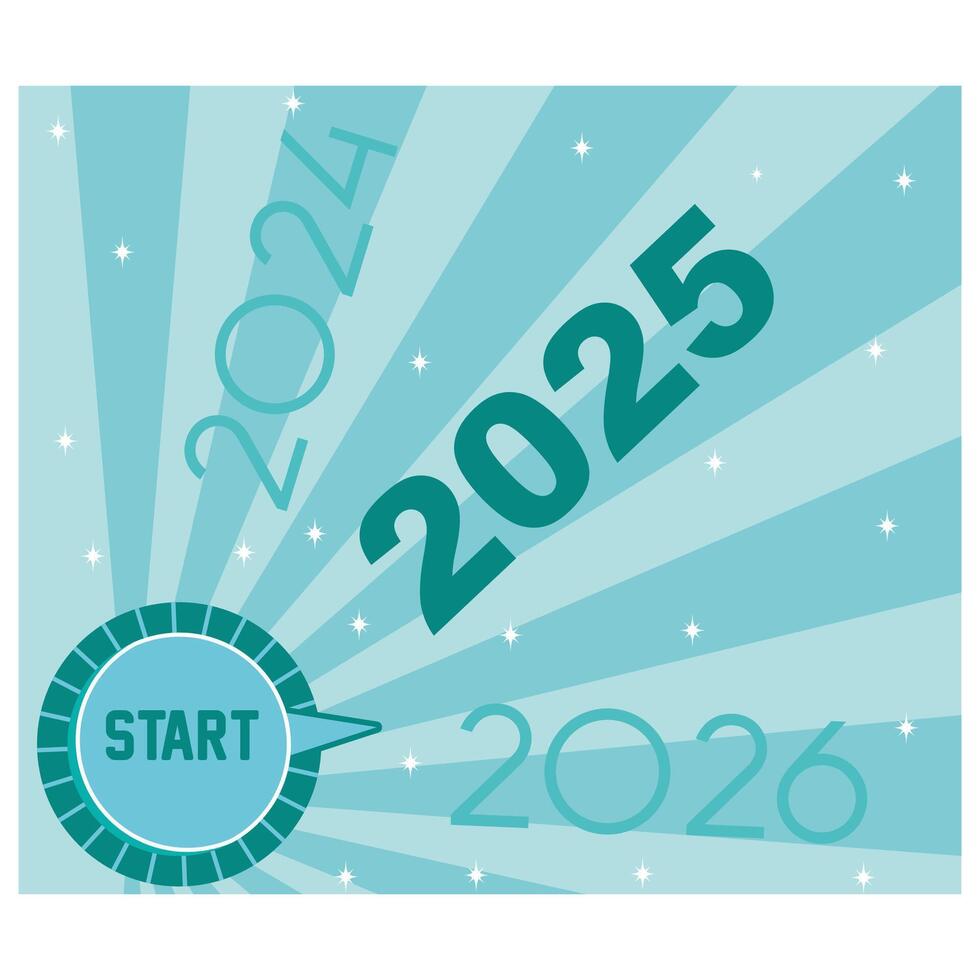 happy new year 2024,Finger about to twist the start button 2024 with the text 2023,2024,2025 and start on twist button. flat modern illustration vector