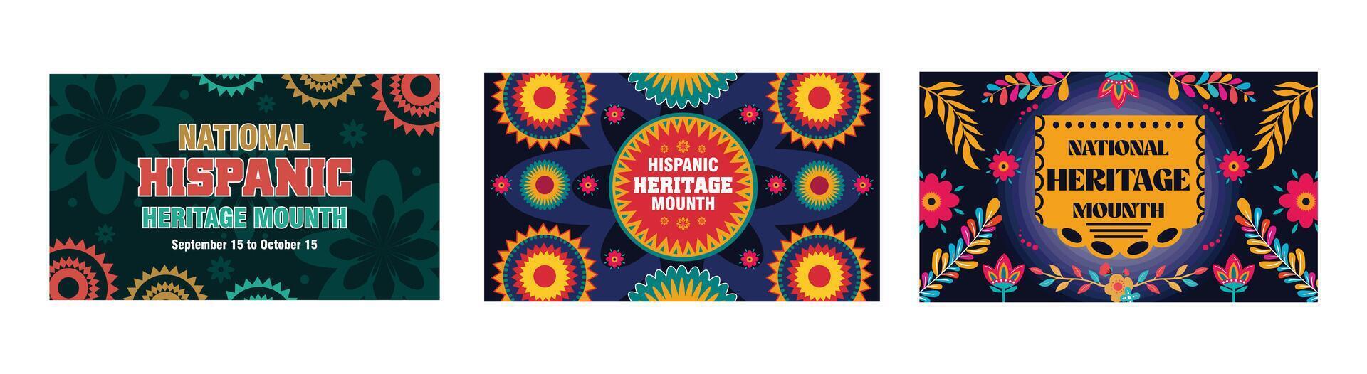 Hispanic heritage month for social media and networks. Greeting with national hispanic heritage month. Web banner, poster, card for social media, network. Set flat modern illustration vector