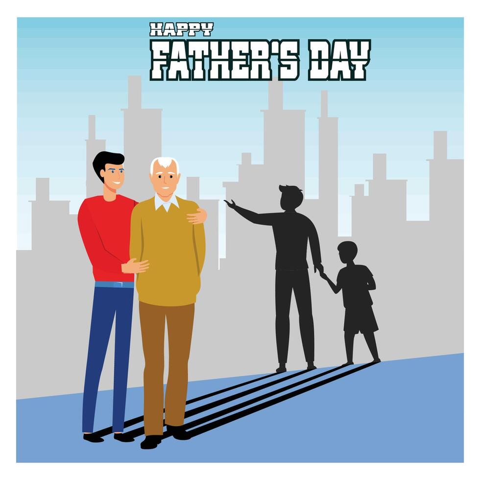 Father's Day Card Depicting Generations and Family Bonding in Urban Setting. vector
