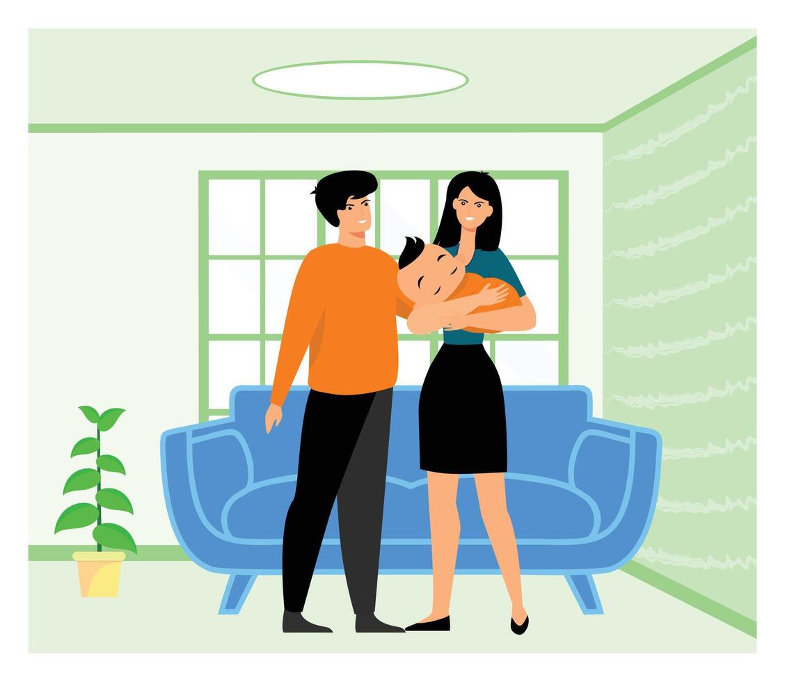 Happy Family Spending Time Together in a Cozy Living Room. vector