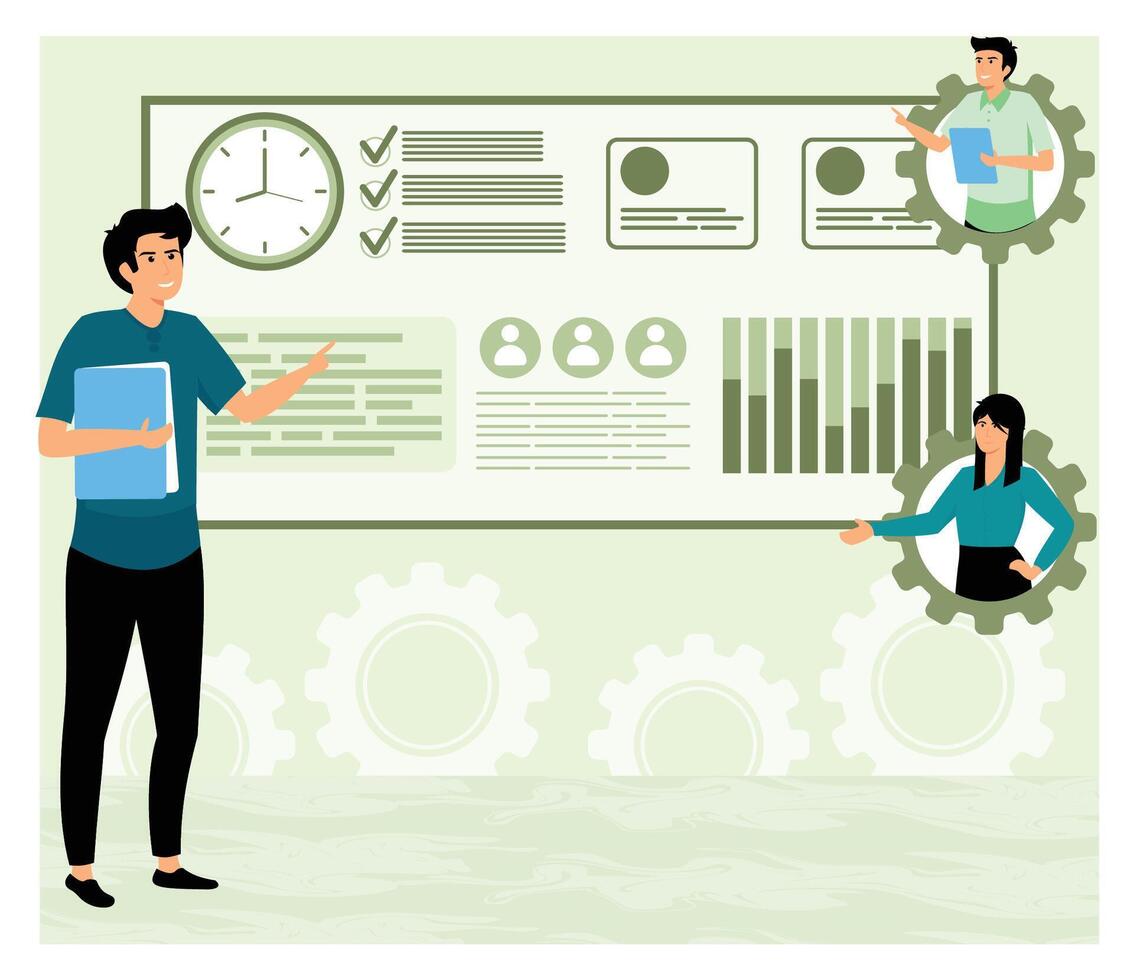 Team Collaboration on Data Analysis and Business Strategy. vector