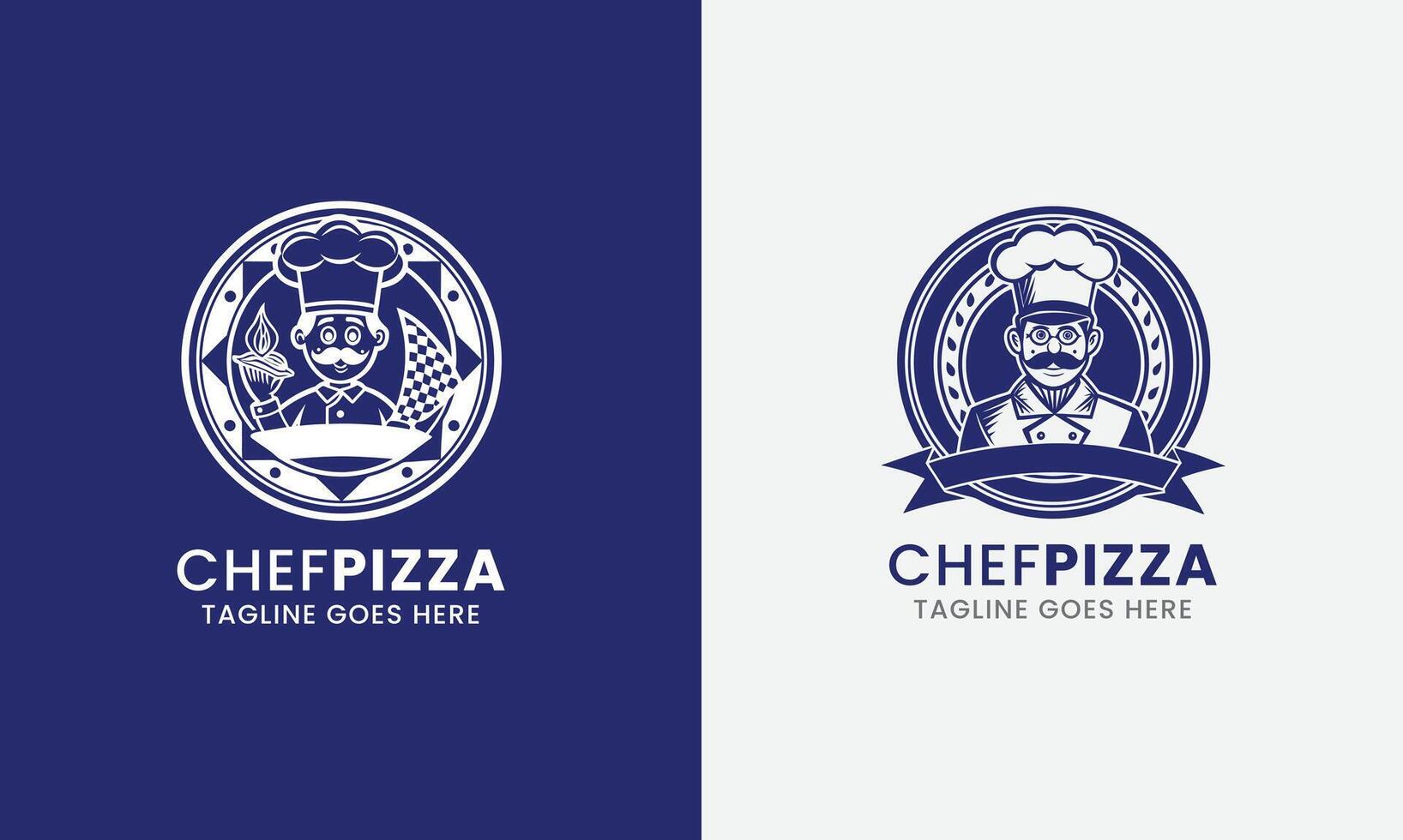 Emblem funny unique chef with pizza food design illustration vector