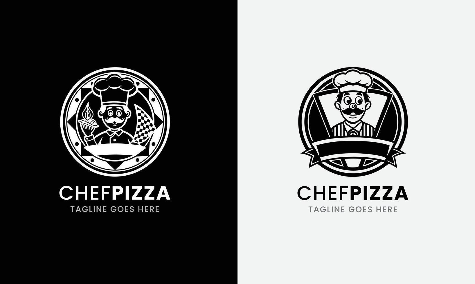 Emblem funny chef with pizza food vector