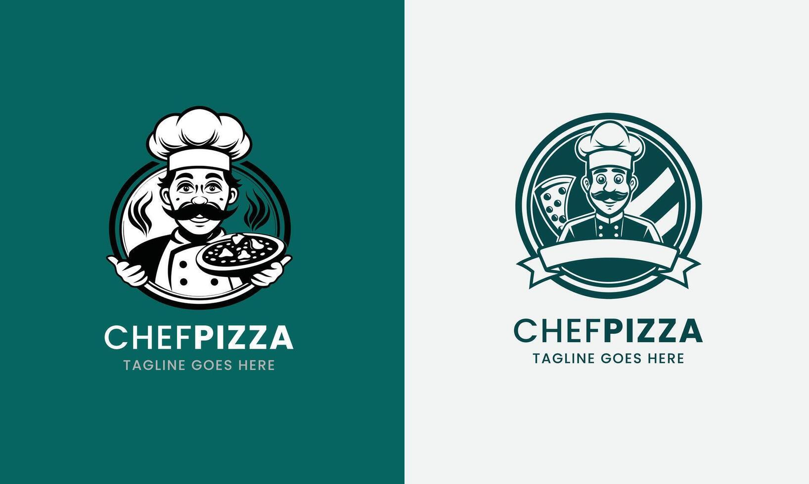 Emblem funny chef with pizza food illustration vector