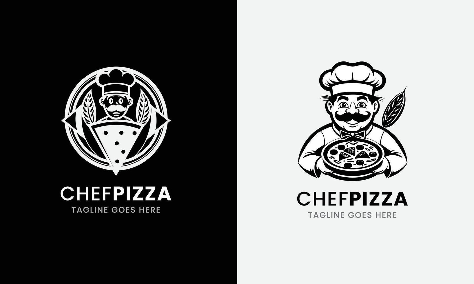 Emblem funny chef with pizza food concept vector