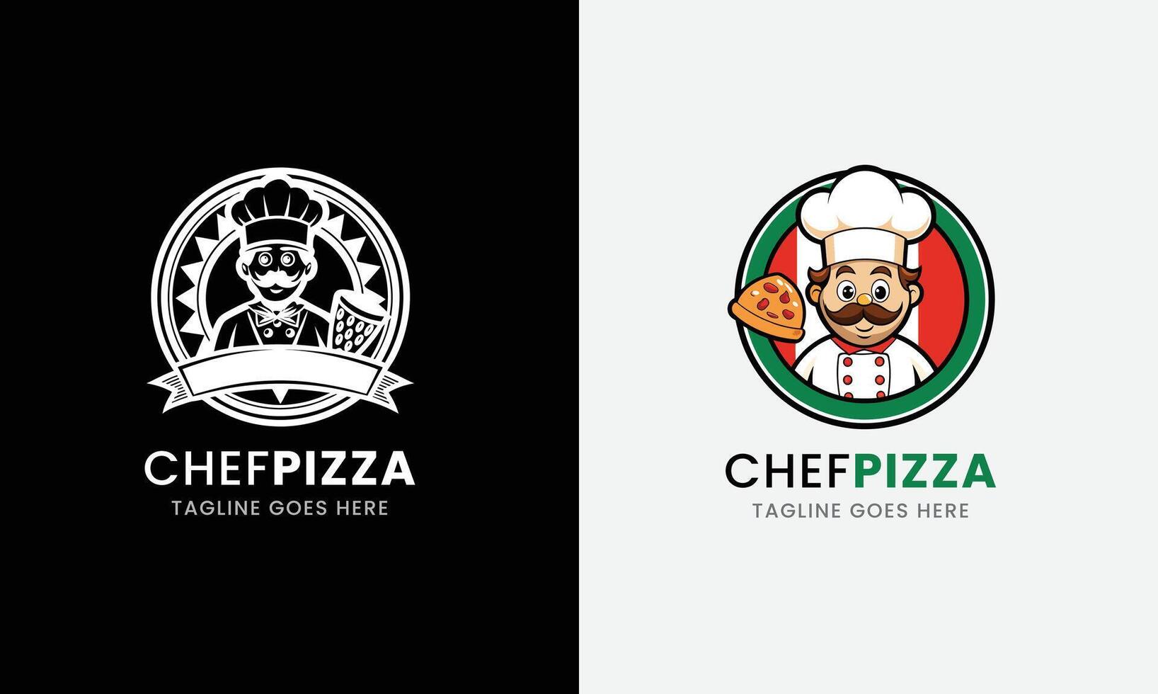 Emblem funny chef with pizza food design concept vector