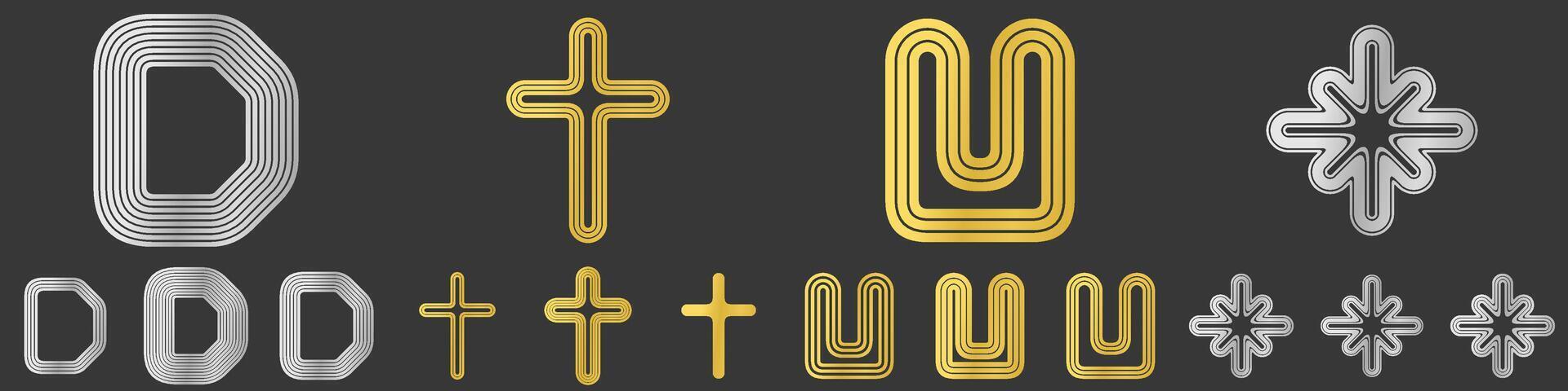 Metallic line logo design collection on black background vector