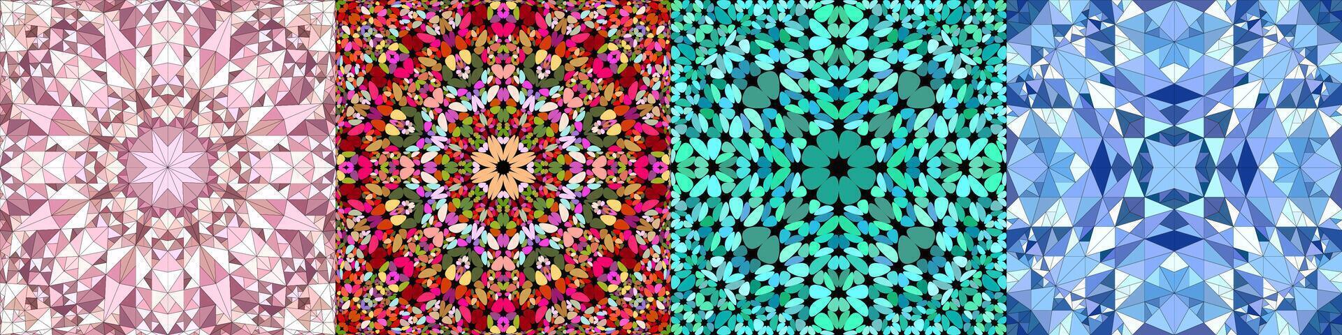 Seamless geometric mandala pattern set vector