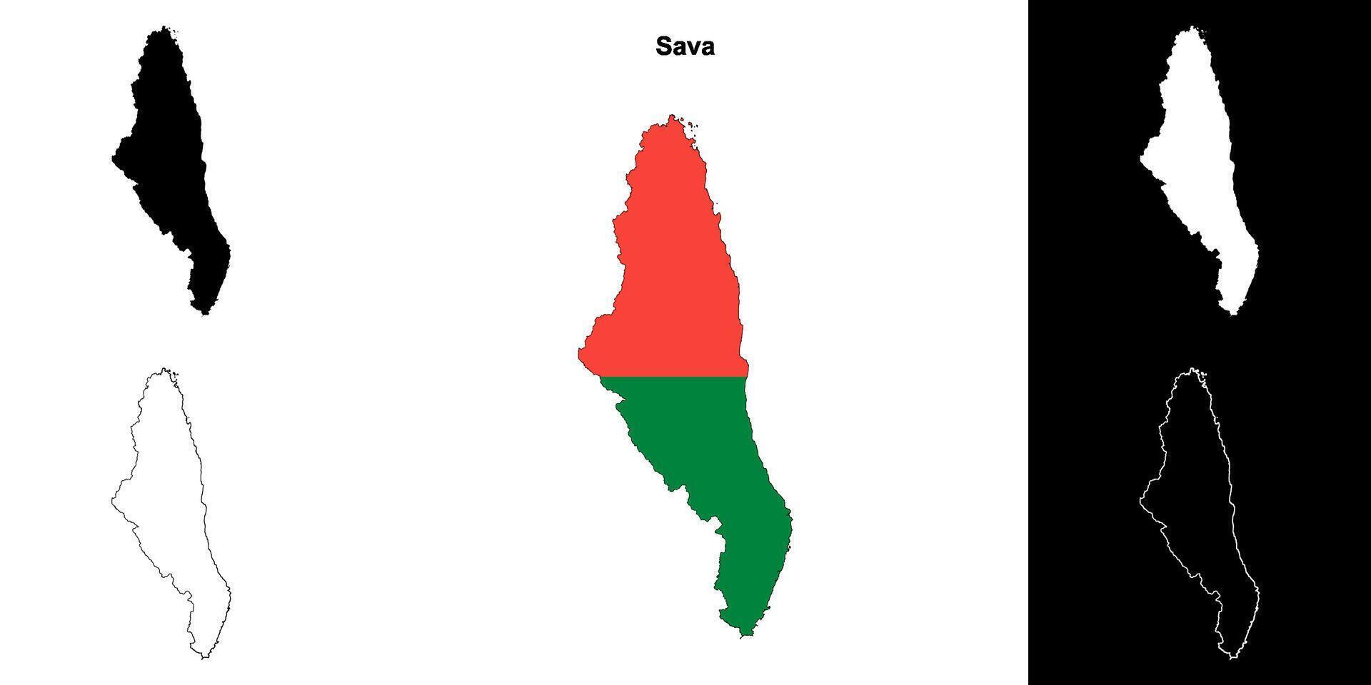 Sava region outline map set vector