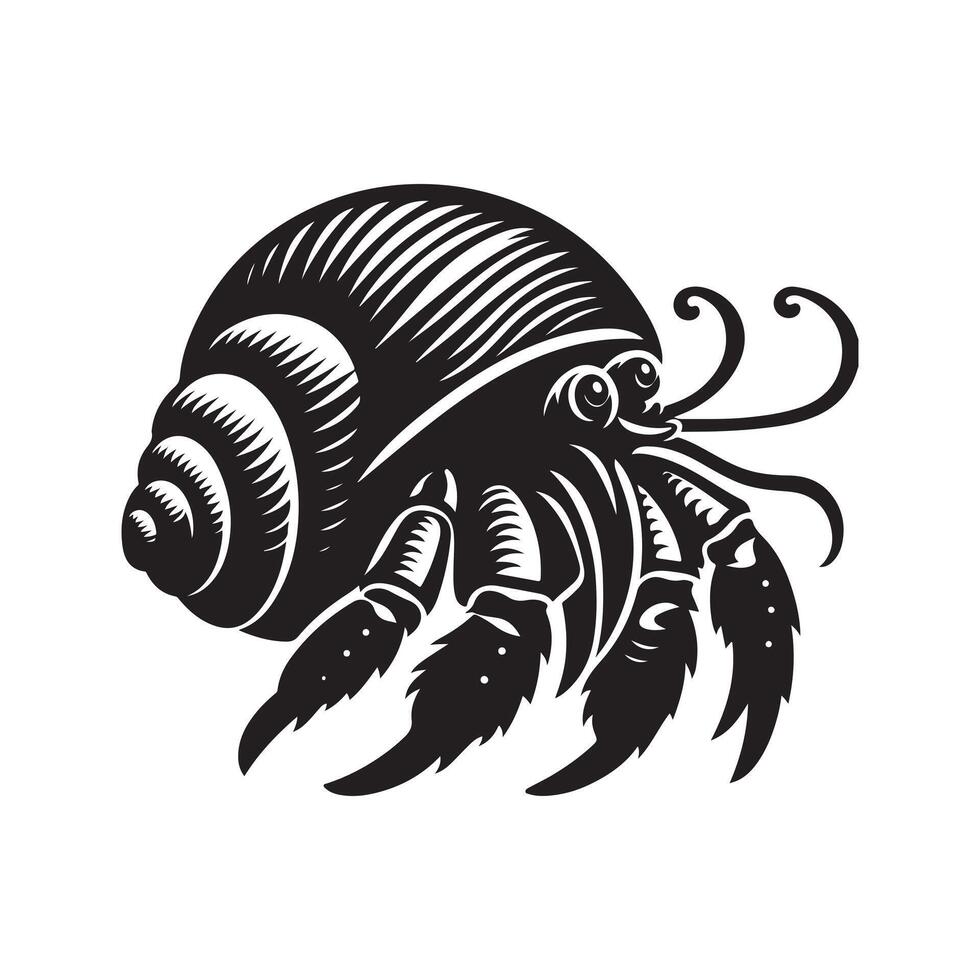 Crab Hermit Silhouette Vectors for Ocean Life and Seaside Illustrations