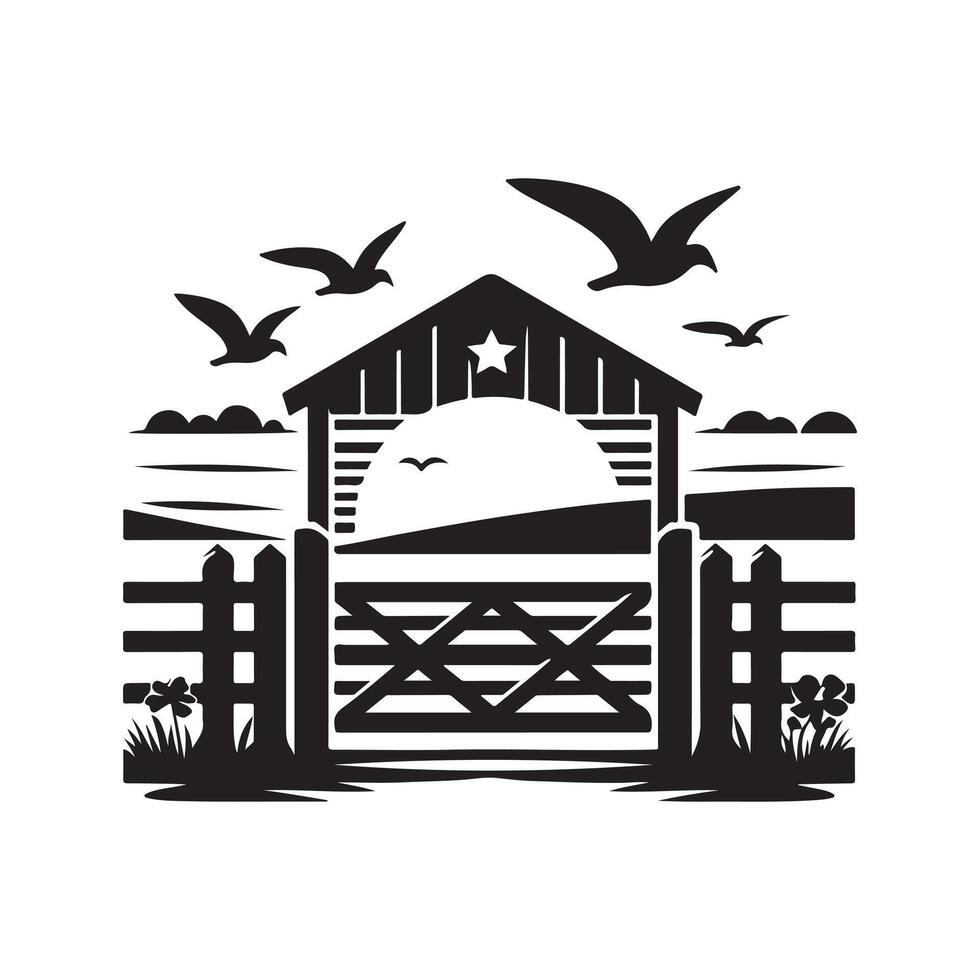 Farm Gate Silhouette Vectors for Countryside and Nature-Themed Graphics