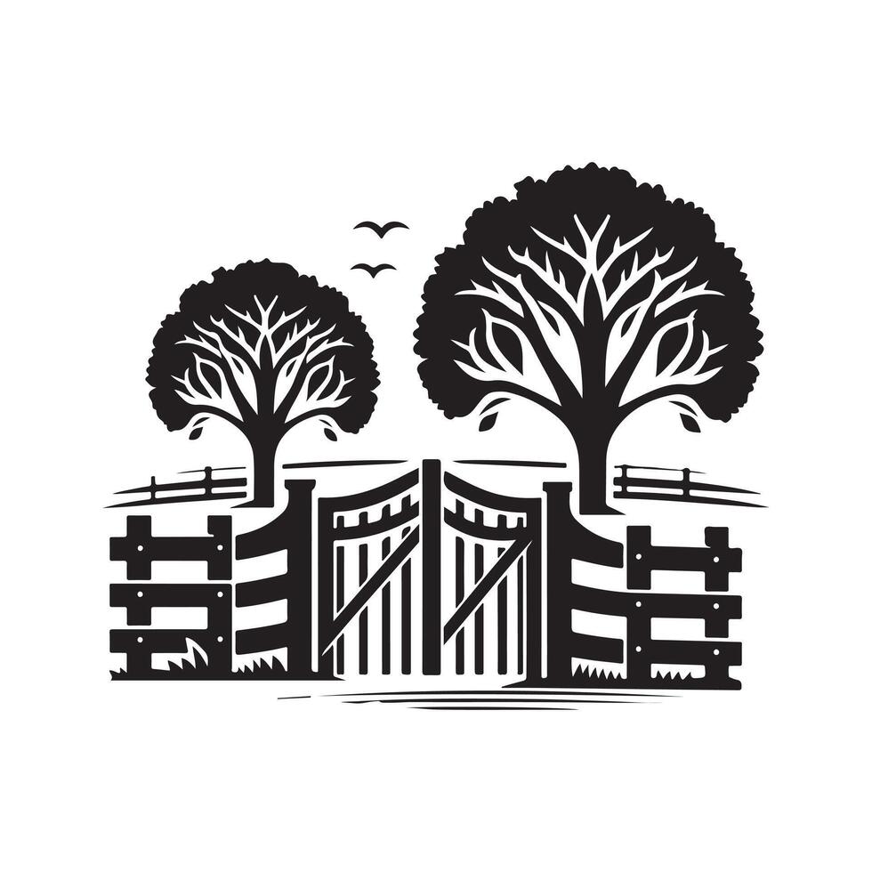 Farm Gate Silhouette Vectors Illustrations for Scenic Farm Designs