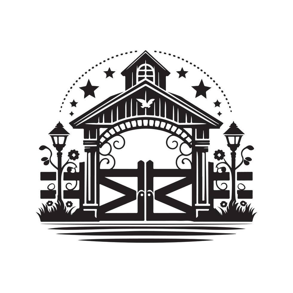 Farm Gate Silhouette Vectors for Homestead and Garden Graphics