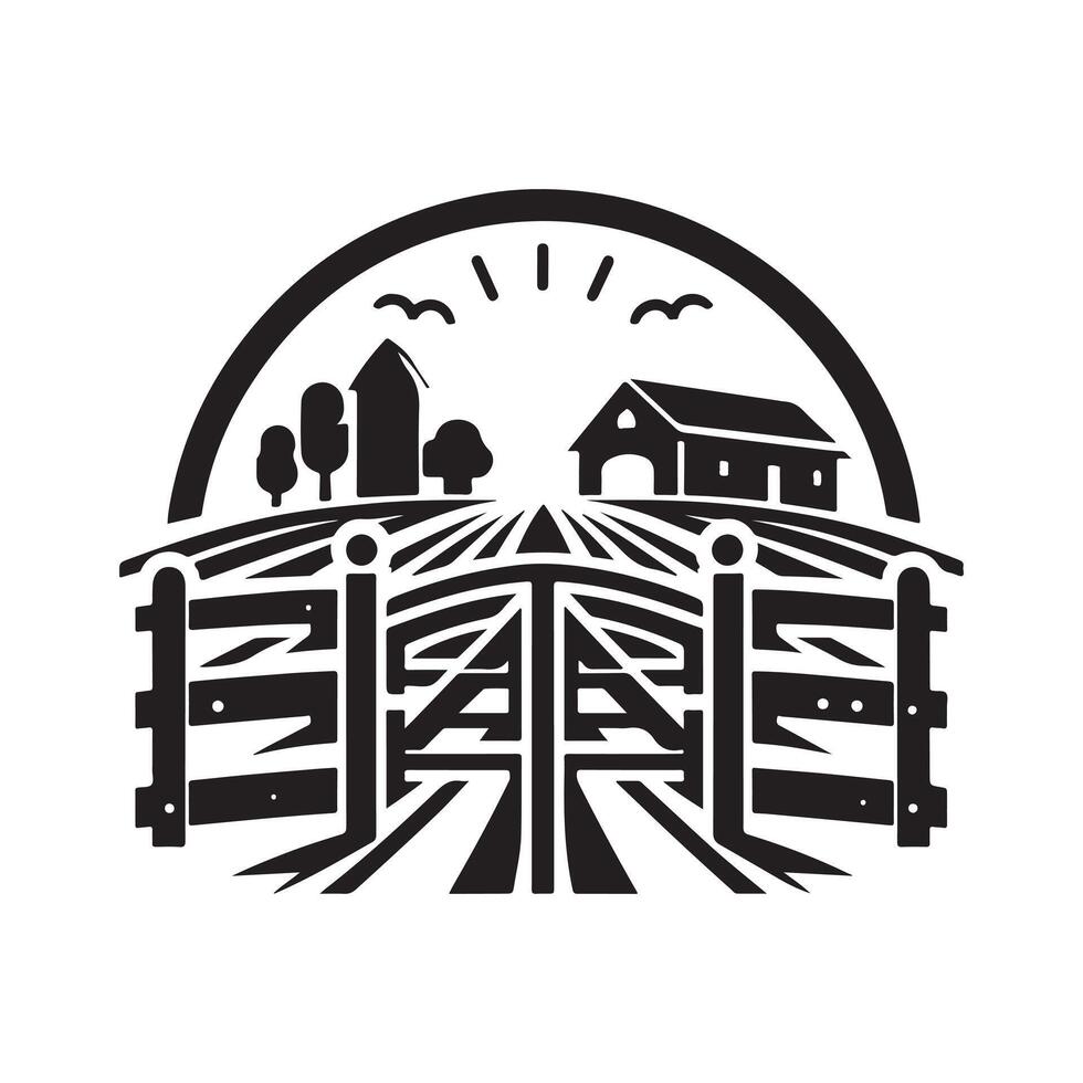 High-Quality Farm Gate Silhouette Vectors for Rural Artwork