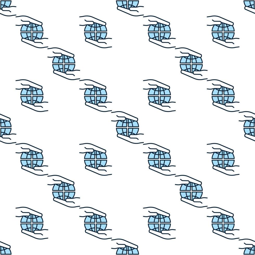 Hands with Earth Globe Multipolarity blue seamless pattern vector