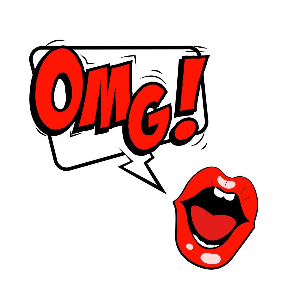 OMG Pop art style human mouth with omg phrase. illustration. vector