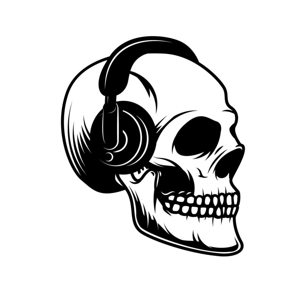 Skull in headphones. Its party time Design element in . vector