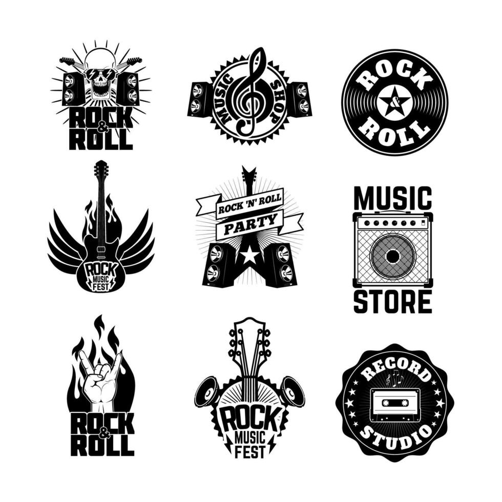 Set of rock music labels, badges and design elements. Design element for logo, label, emblem, sign. vector