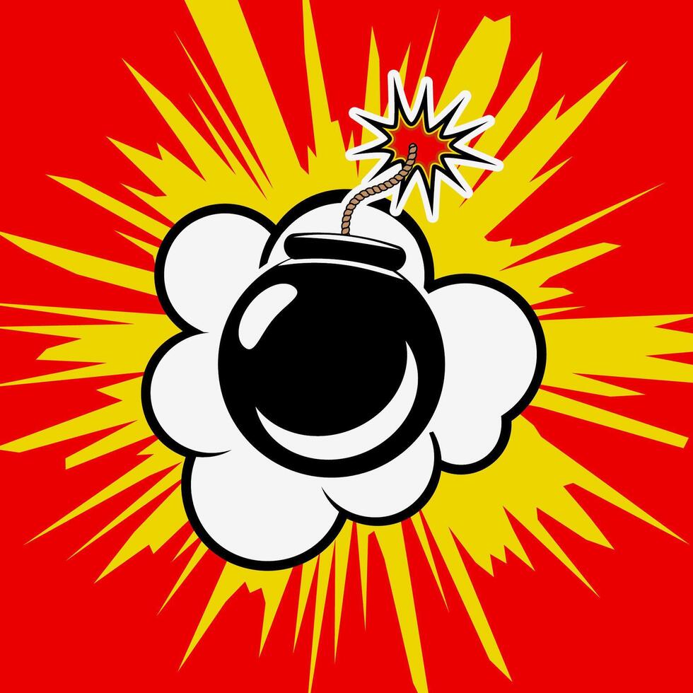 Boom Comic style phrase on colorful background. Cartoon bomb explosion. illustration. vector