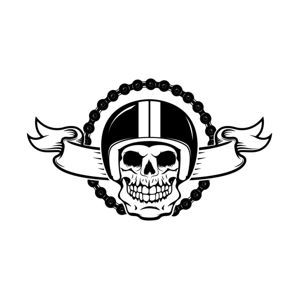 ride free or die. Human skull in motorcycle helmet with pistons. Design element for poster, t-shirt print. vector