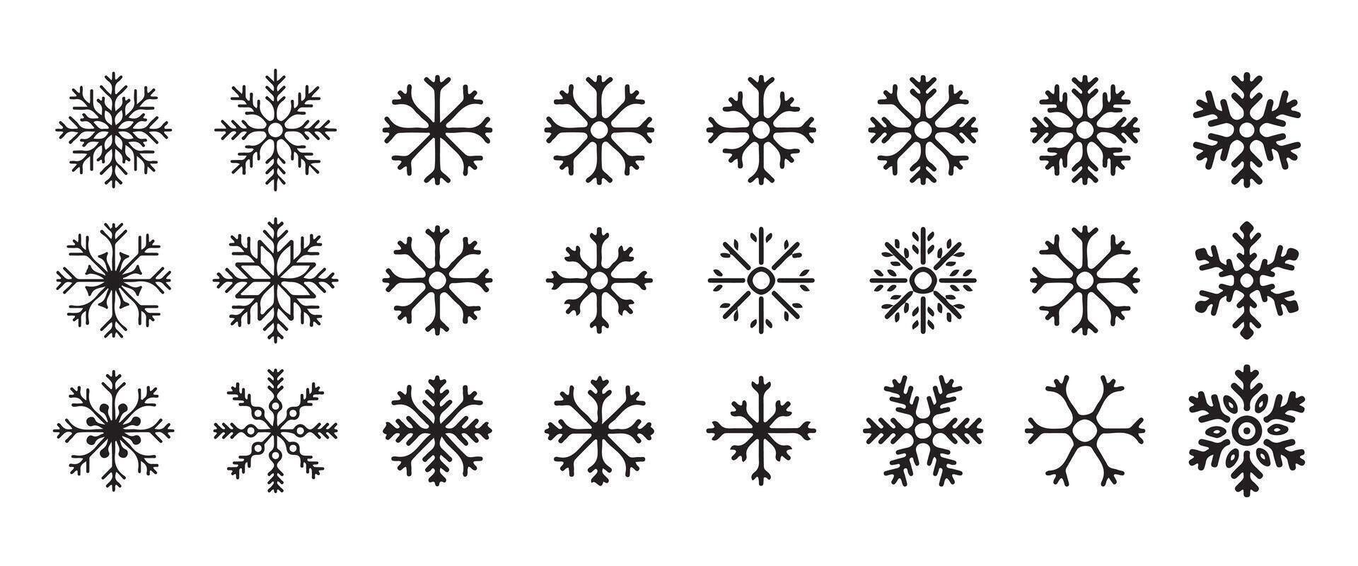 Black line drawn cute silhouette snowflake. Element for winter design. Illustration EPS 10 vector