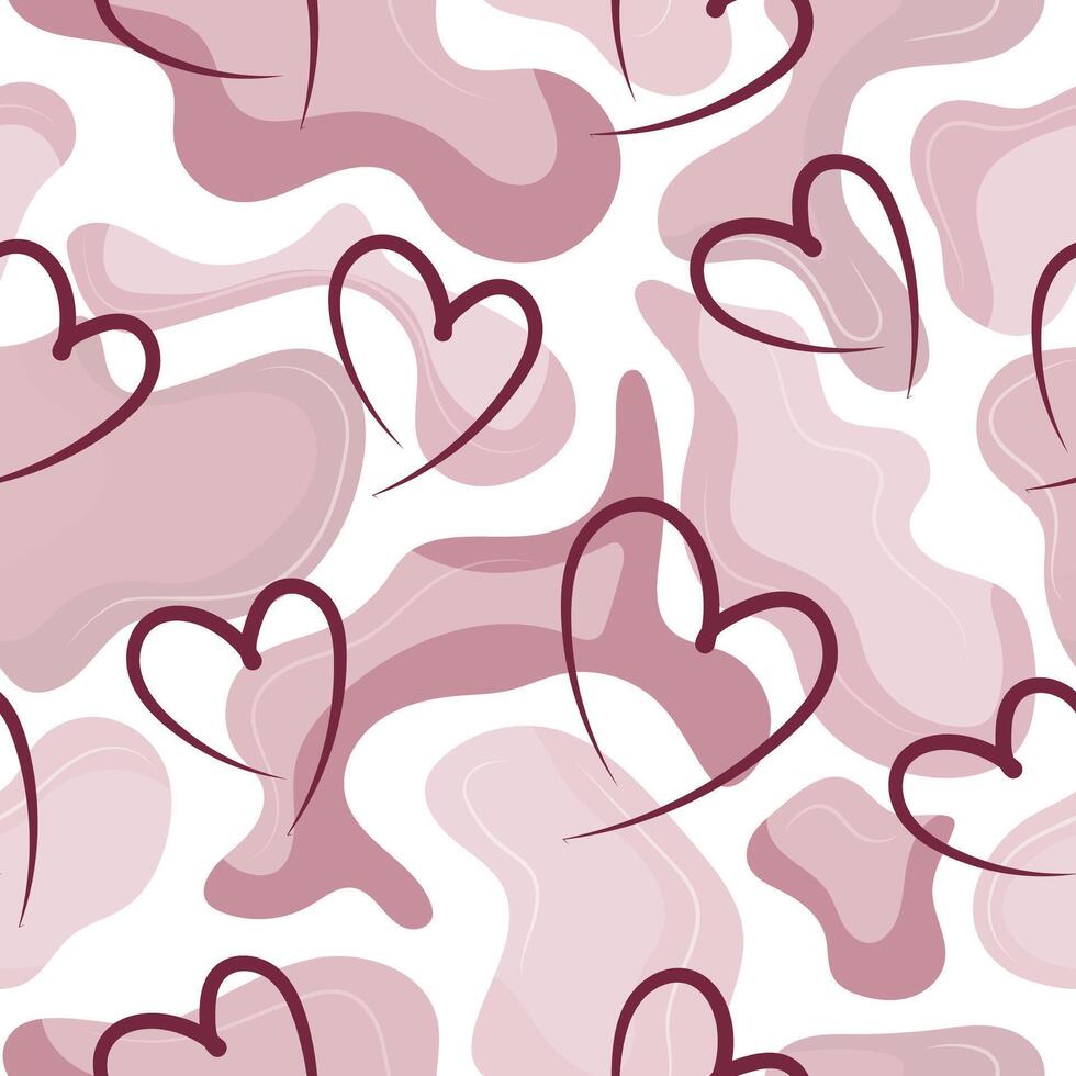 seamless pattern of pink spots of different sizes from different shades of pink and pink hearts placed randomly, for holiday patterns or posters vector