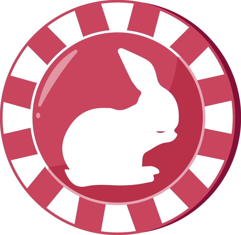an icon for the Easter holiday, namely a red poker chip with an imprint of an Easter bunny with big ears that washes its paws vector