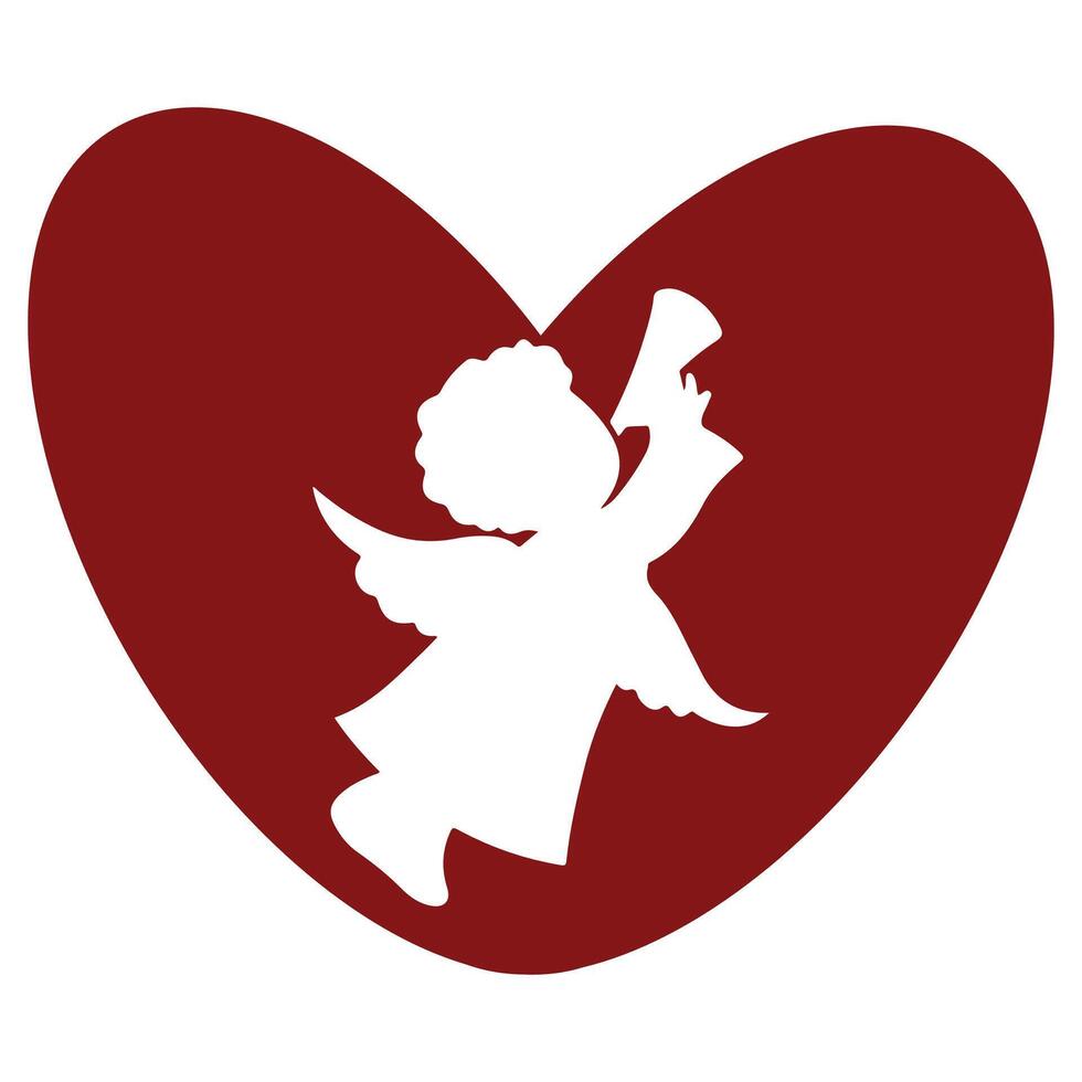 red heart simple icon with shadow of angel with pipe, design for valentine's day vector