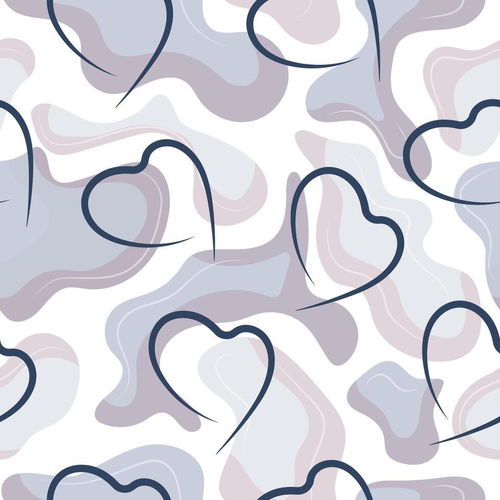 seamless pattern of blue spots of different sizes from different shades of blue and blue hearts placed randomly, for holiday patterns or posters vector