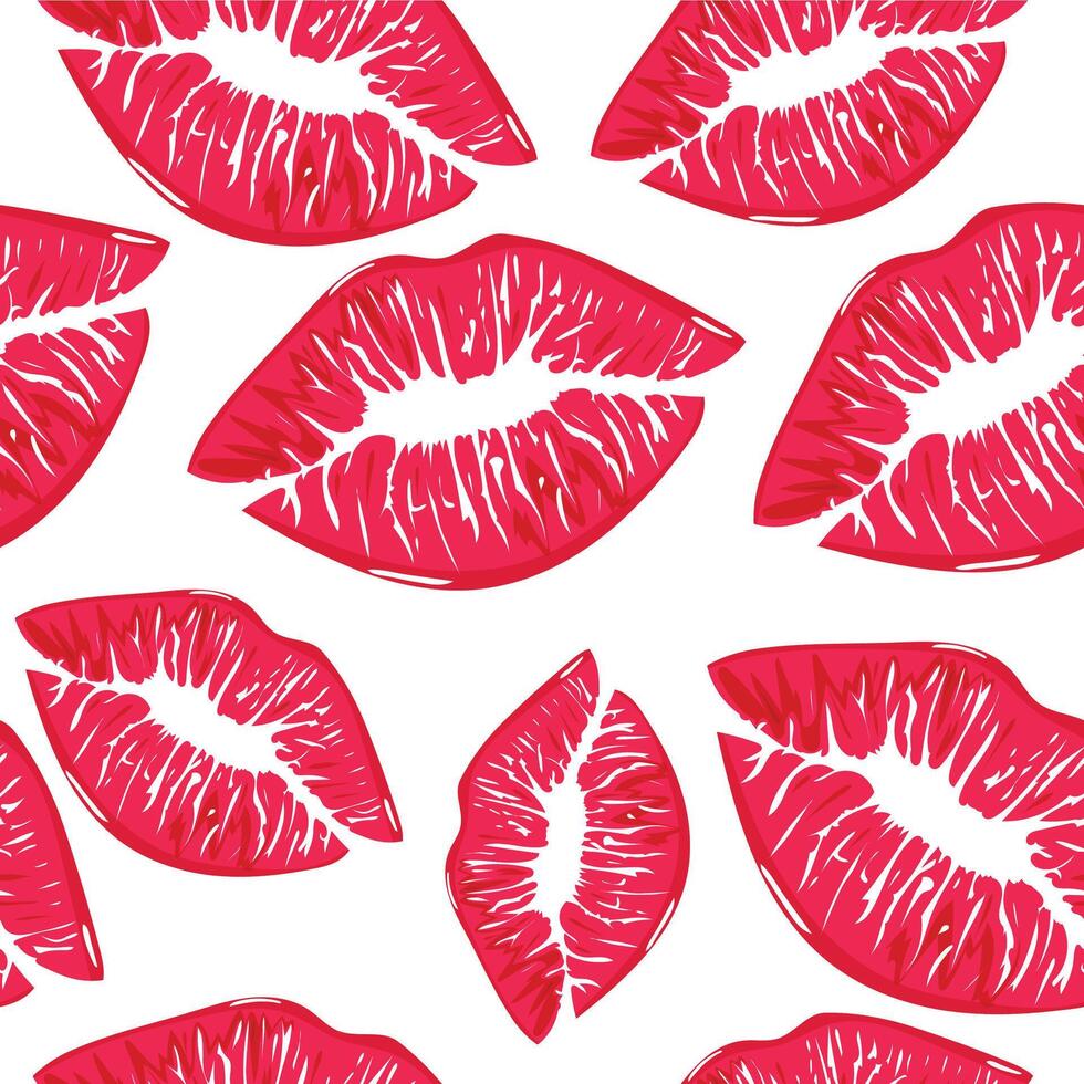 Valentine's day seamless pattern with prints of female pink lips placed randomly, for different banners or holiday posters vector