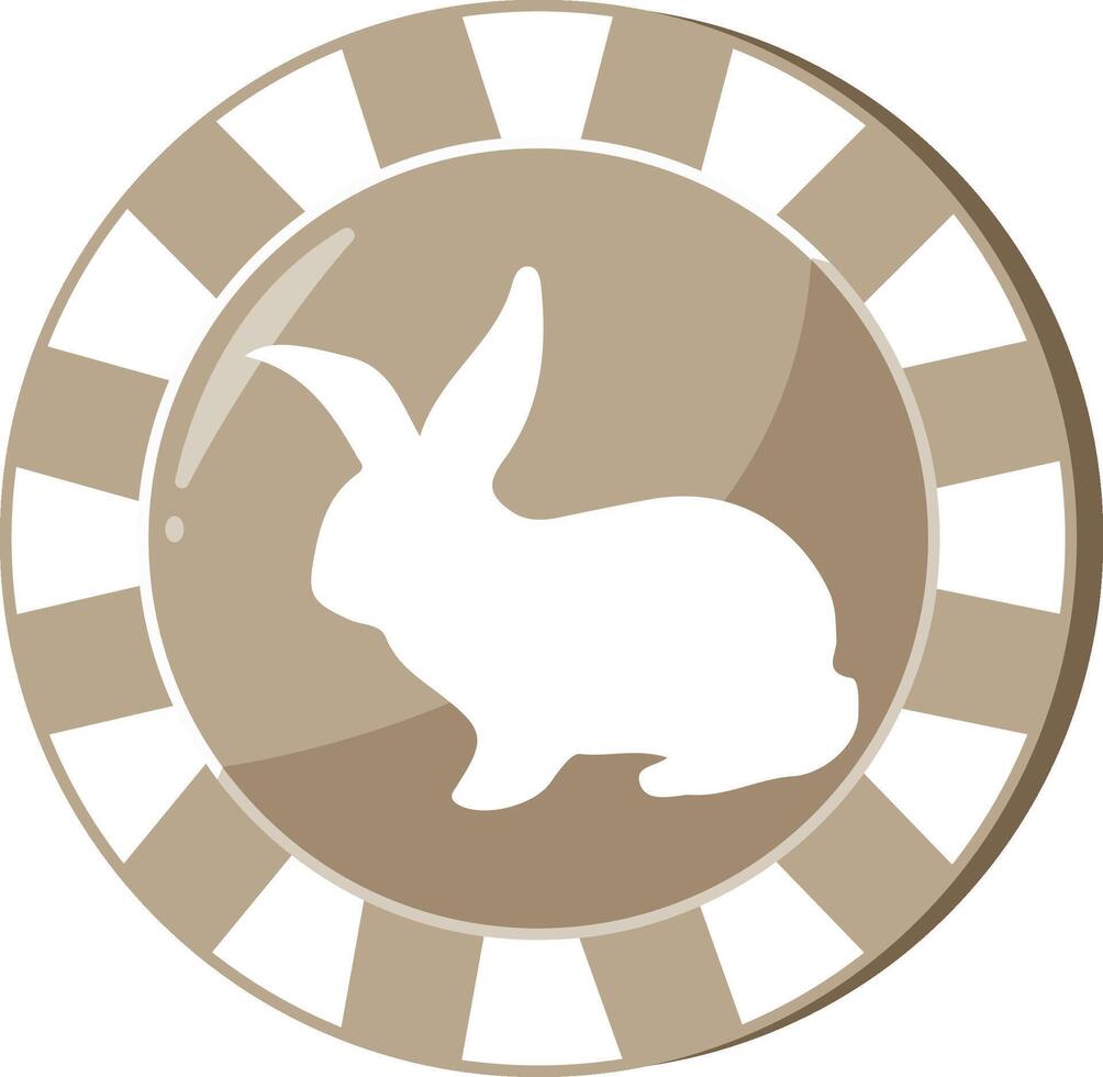 an icon for the Easter holiday, namely a brown poker chip with a print of an Easter bunny with big ears sitting on its paws vector
