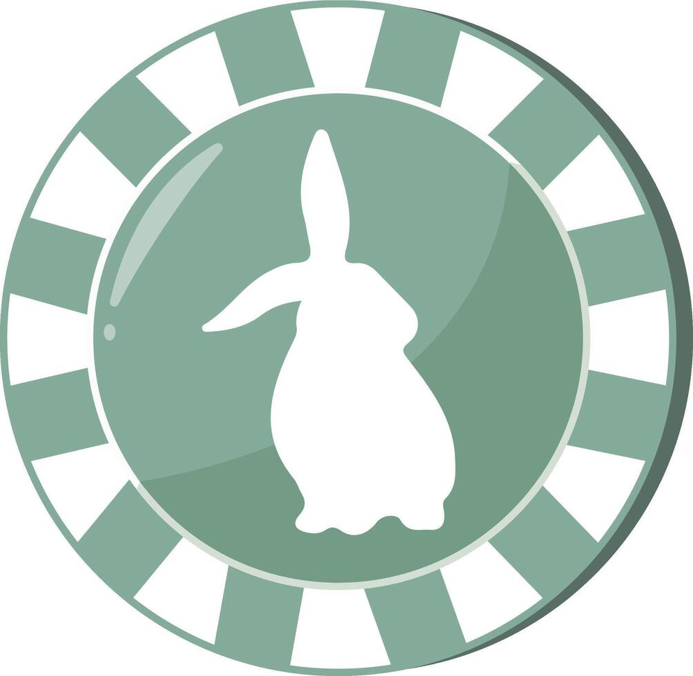 an icon for the Easter holiday, namely a green poker chip with a print of an Easter bunny with big ears sitting on its paws vector