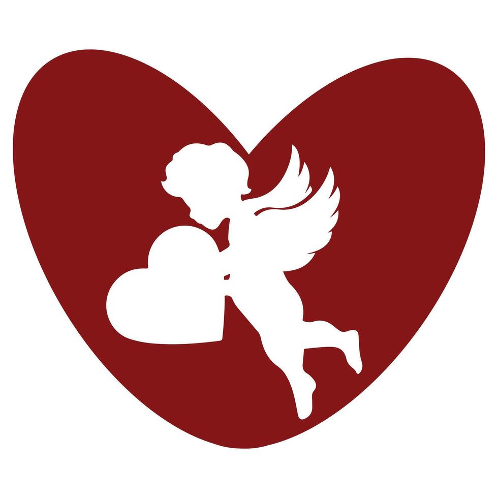 simple icon of red heart with shadow of cupid holding a big heart, design for valentine's day vector
