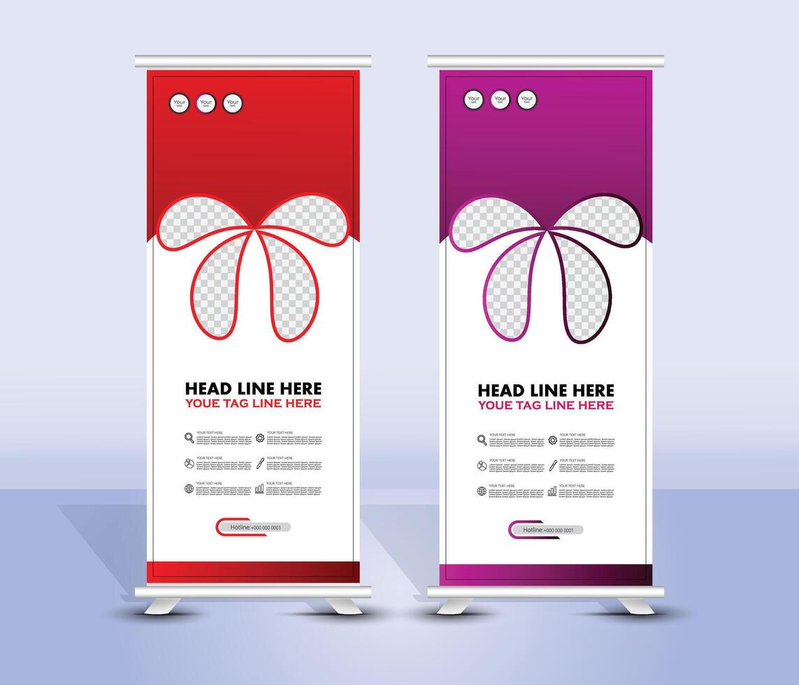 Modern stylish purple and red roll up banner template design vector