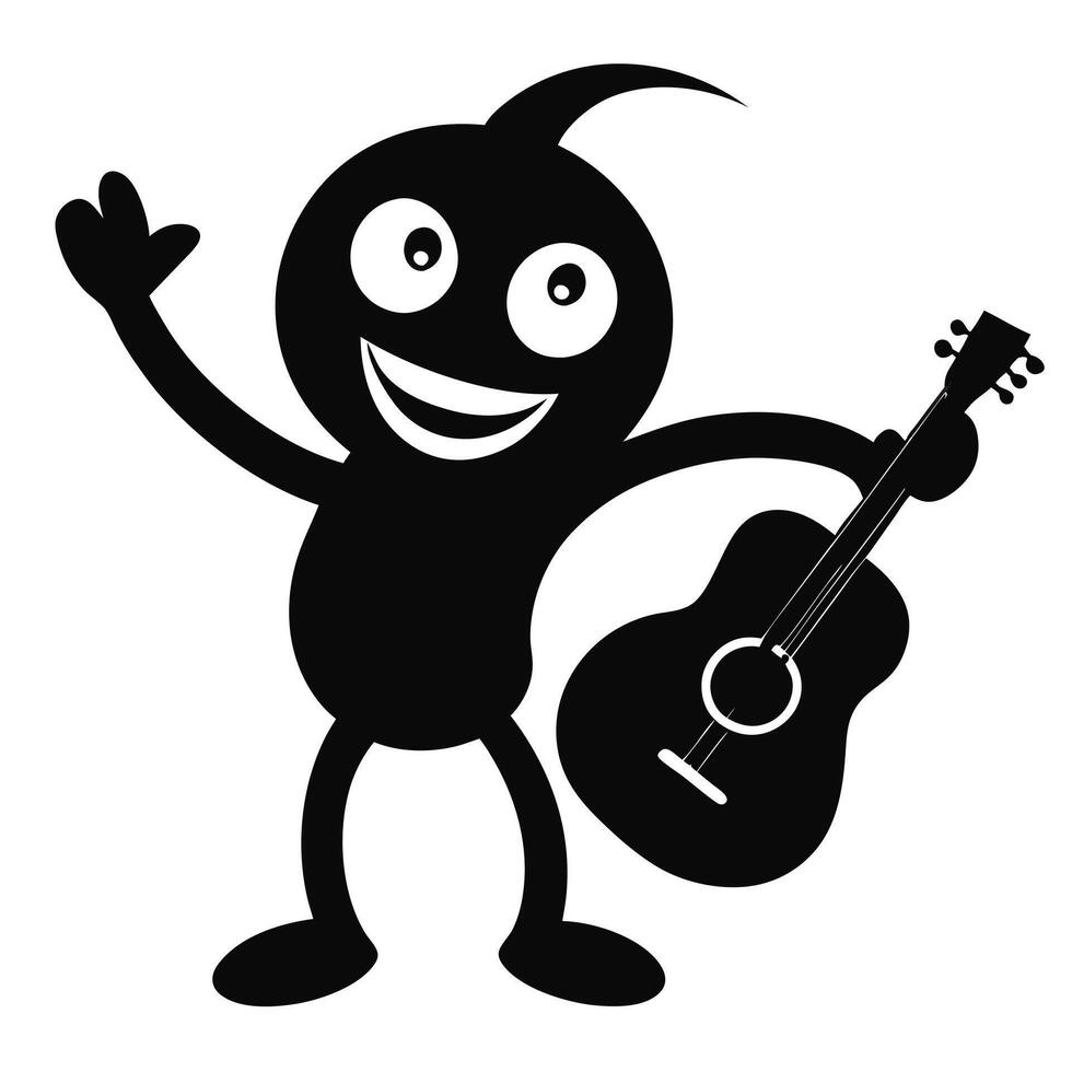 A cartoon character holding a guitar and waving vector
