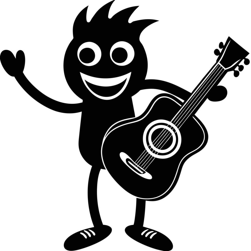 A cartoon character holding an acoustic guitar vector