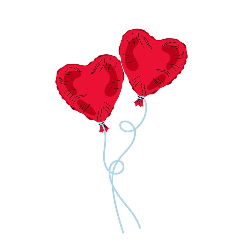 Two heart shaped balloons. Valentine's Day. Festive decor. Flat illustration for postcard, print, poster, sticker. vector