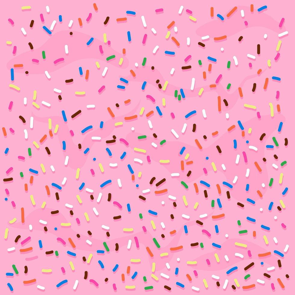 Pink cake cream frosting background with colorful sprinkles. Sweet candy glazed ice cream background. vector
