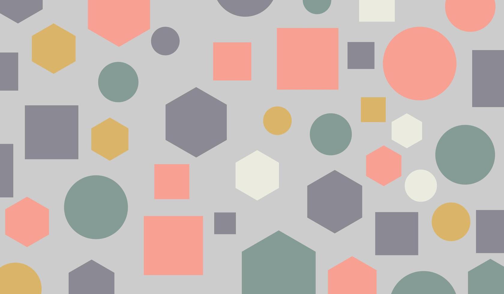 Desaturated minimalist colors background with geometric shapes circle, square and hexagon vector