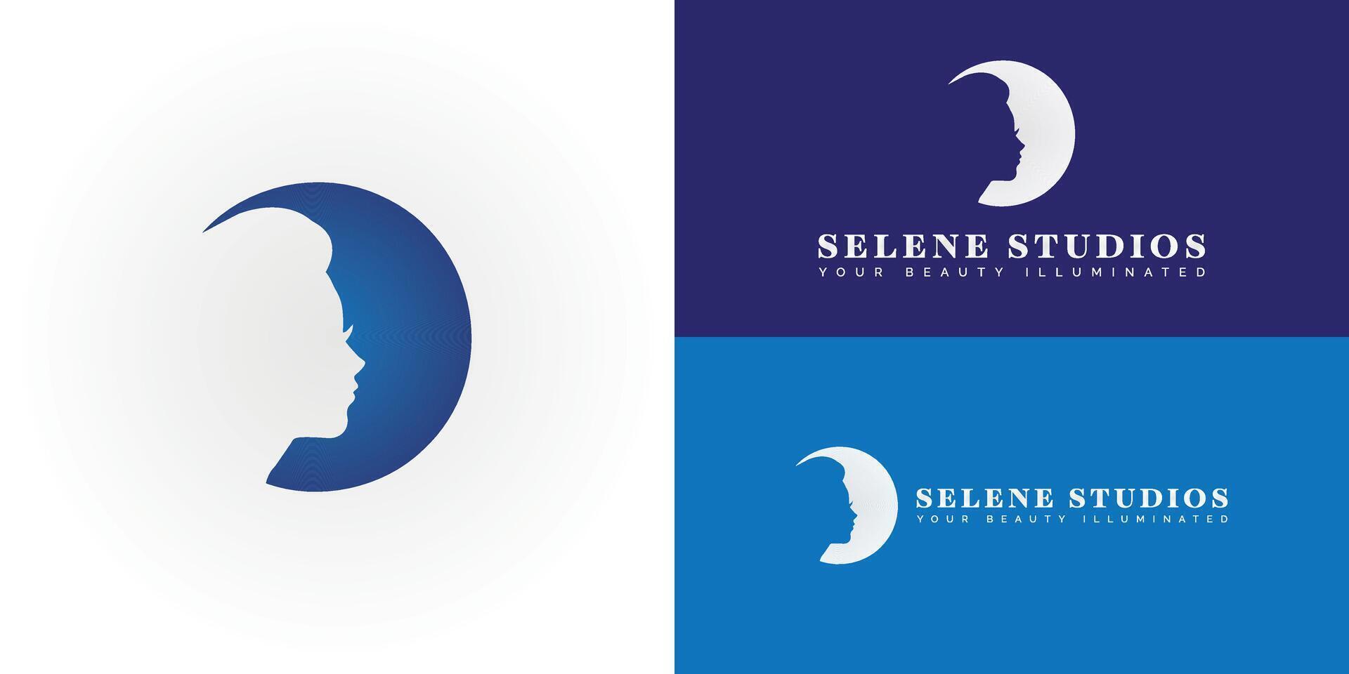 Unique Beauty Logo Stand out with this captivating featuring a woman's face and a midnight blue moon. The logo is perfect for salons and spas logo design inspiration vector