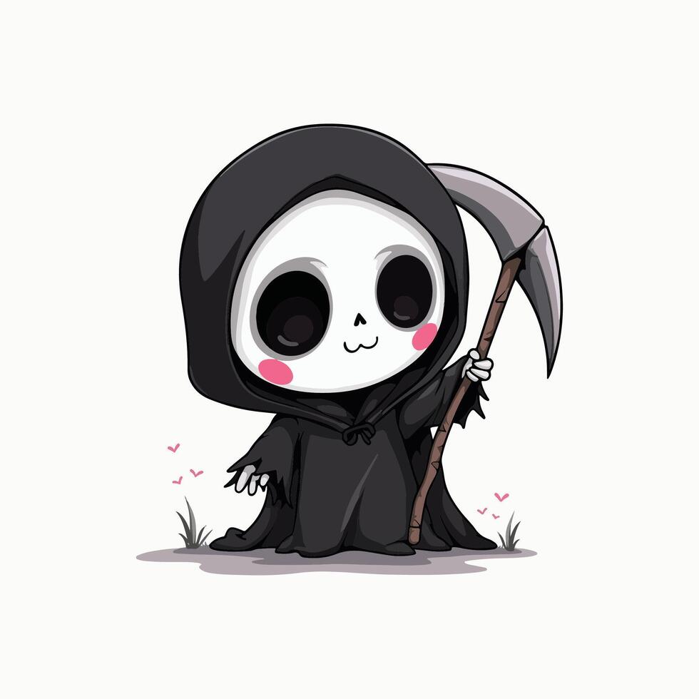 Cute panda with a grim reaper style holding a scythe, ideal illustration for spooky or fantasy-themed designs vector