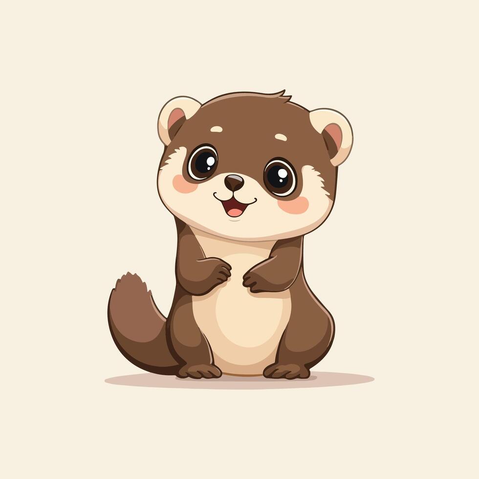 Cute ferret with brown fur in an adorable cartoon style, illustration perfect for animal-themed designs vector