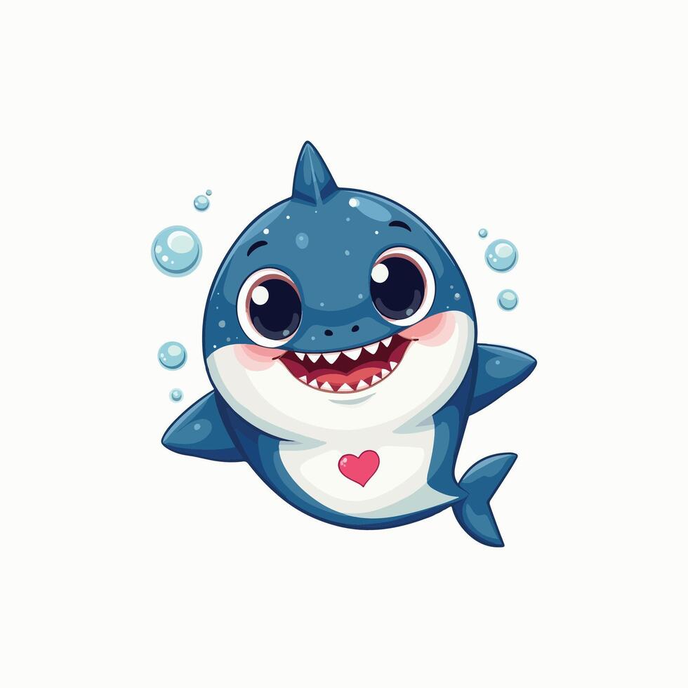 Cartoon-style blue shark with a heart mark on its chest, illustration perfect for marine-themed designs vector