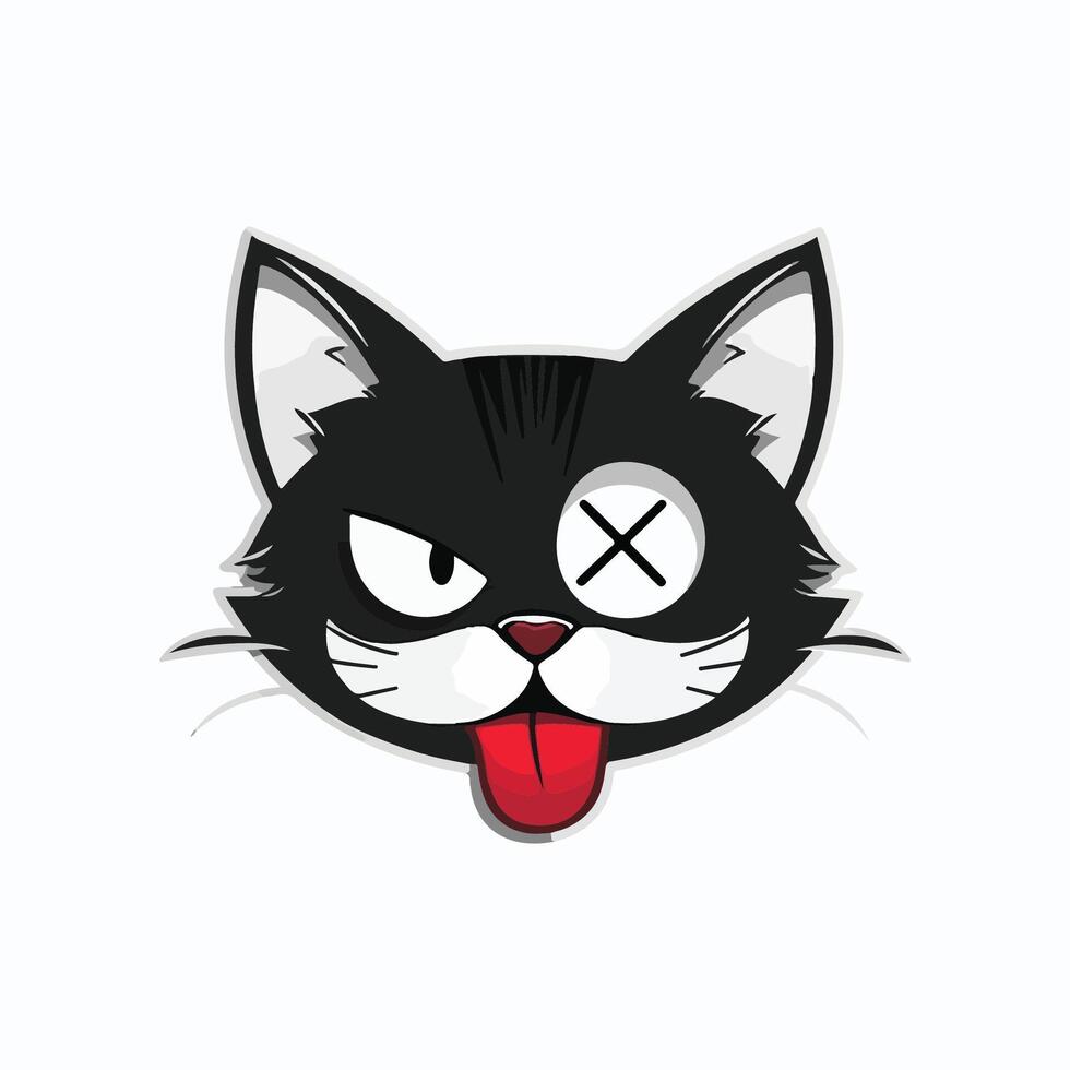 Black cat with one eye closed and tongue out, illustration designed in a humorous cartoon style vector