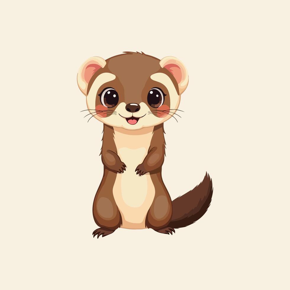 Cute cartoon-style ferret with big eyes and fluffy fur, illustration great for pet or wildlife designs vector