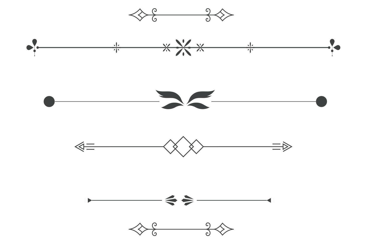 Elegant decorative dividers with minimalist geometric design and artistic elements. Ornaments and Frames. Drawing geometrics line. Decoration, banners, posters, emblems, labels. vector